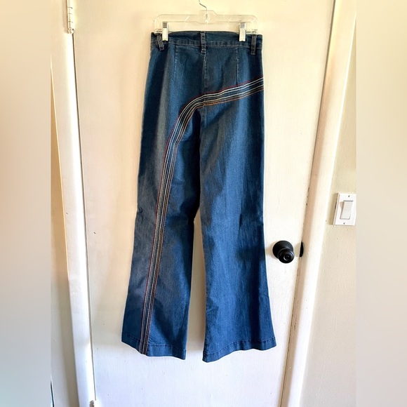 Mod Cloth High Waist Wide Leg Jeans sz 4 Stretch denim rainbow embroidery - Picture 7 of 8